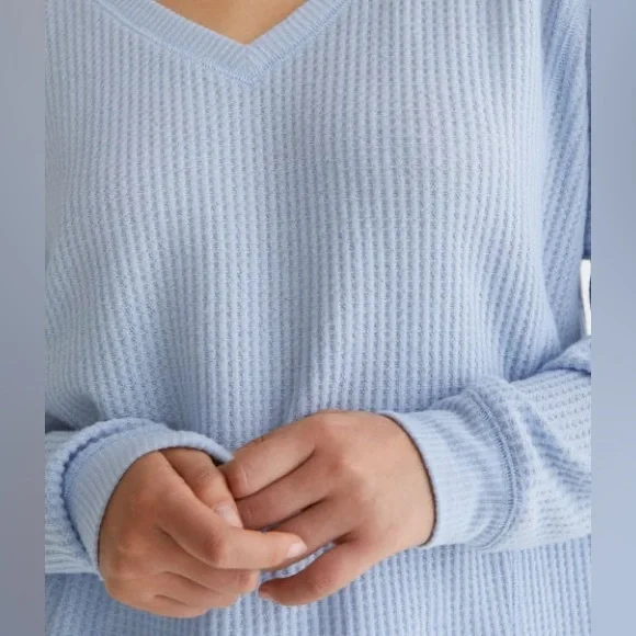 Aeropostale Long Sleeve Wear 2 Ways Cozy Waffle Tee Large Blue - Picture 8 of 9